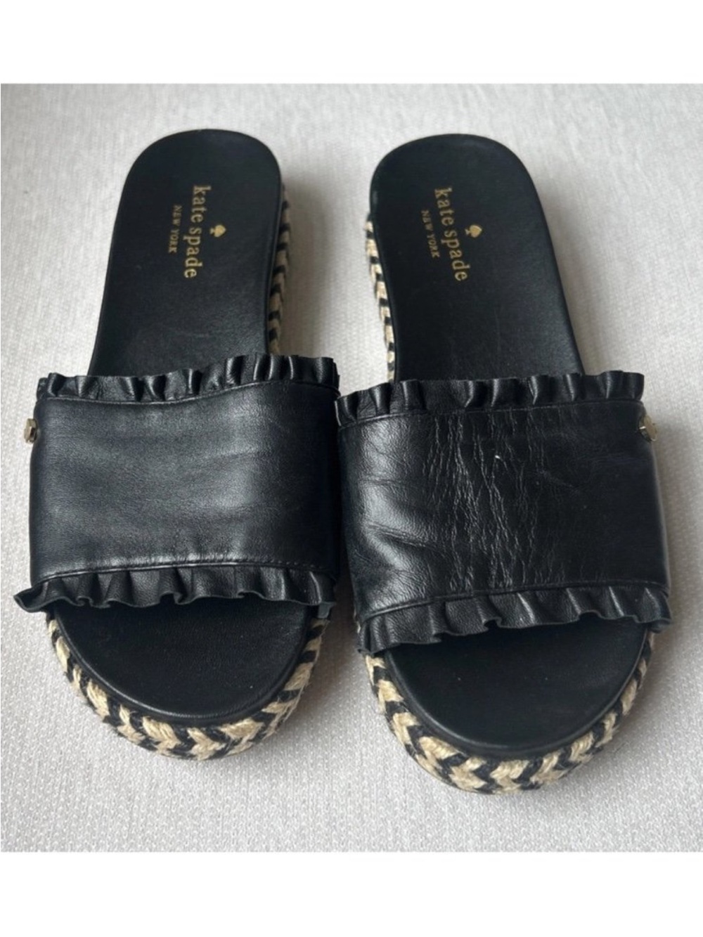 KATE SPADE NEW YORK Womens Sandals ZAHARA Slide Leather Hemp Rope Size 6M